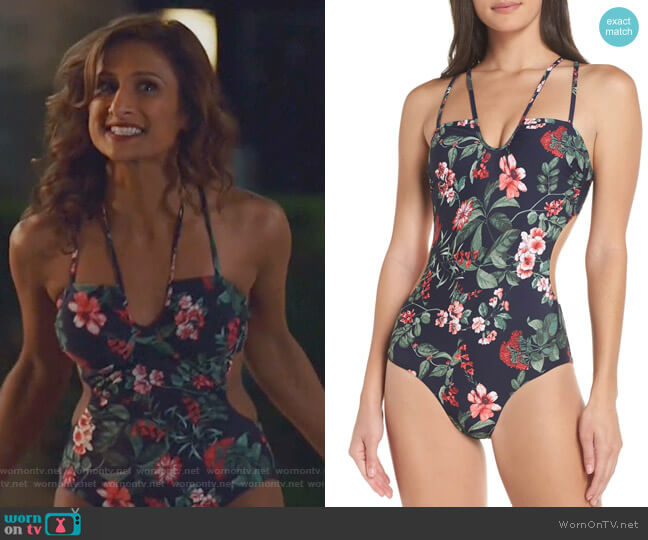Emet’s floral strappy swimsuit on I Feel Bad