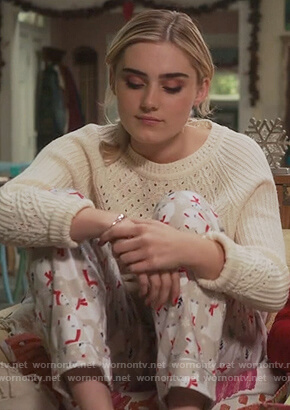 Taylor's christmas bear pajama pants on American Housewife