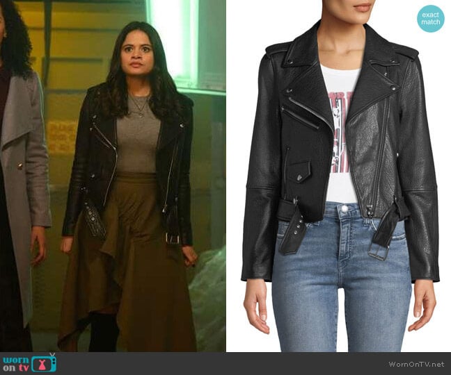 Current/Elliott The Shaina Leather Biker Jacket worn by Mel Vera (Melonie Diaz) on Charmed