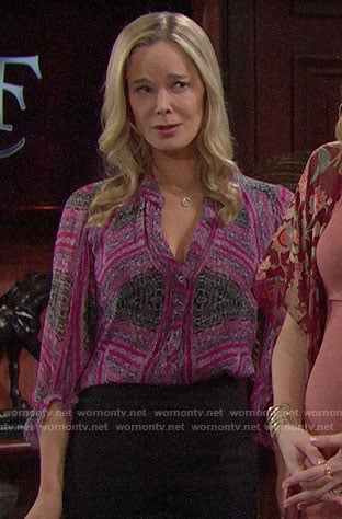 Donna’s pink printed blouse on The Bold and the Beautiful