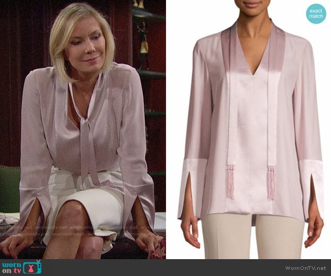 Elie Tahari Mavrick Blouse worn by Brooke Logan (Katherine Kelly Lang) on The Bold and the Beautiful