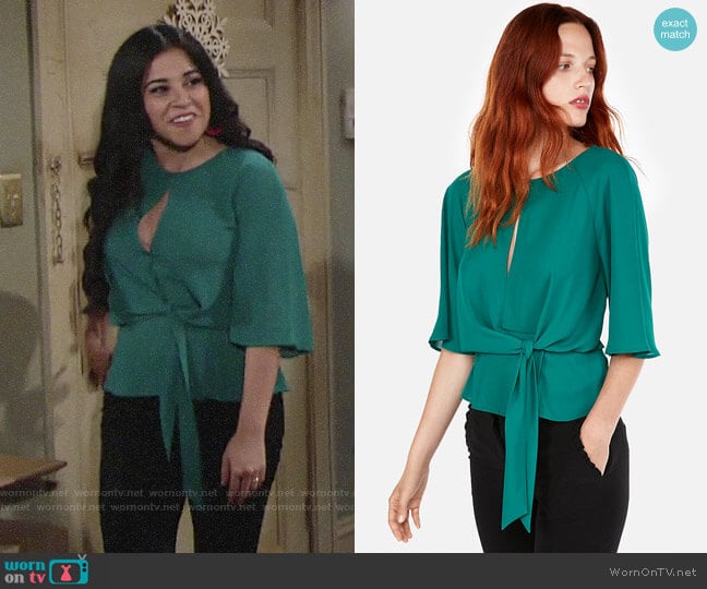 Express Tie Front Flutter Sleeve Blouse worn by Mia Rosales (Noemi Gonzalez) on The Young and the Restless