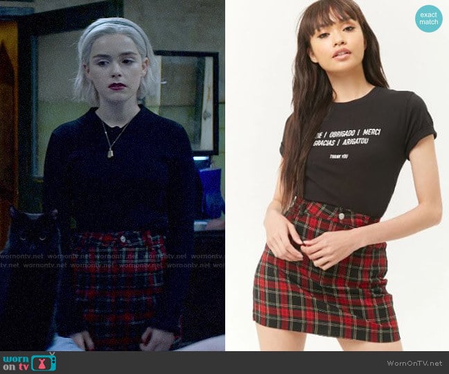 Forever 21 Plaid A-Line Mini Skirt worn by Sabrina Spellman (Kiernan Shipka) on Chilling Adventures of Sabrina