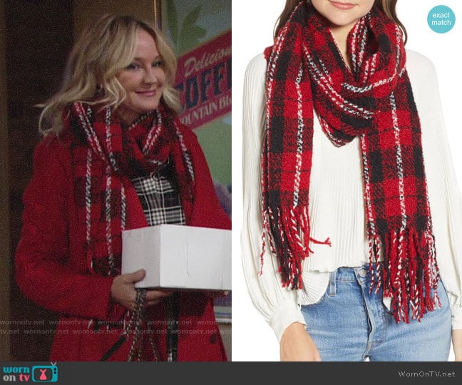 Free People Emerson Plaid Scarf worn by Sharon Newman (Sharon Case) on The Young and the Restless