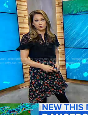 Ginger’s black lace yoke top and floral skirt on Good Morning America