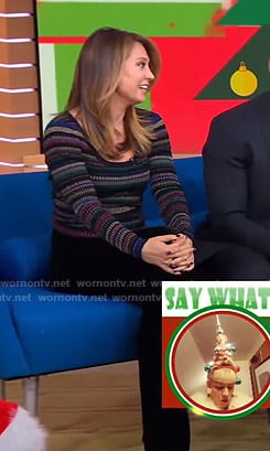 Ginger's metallic striped sweater and velvet wide-leg pants on Good Morning America