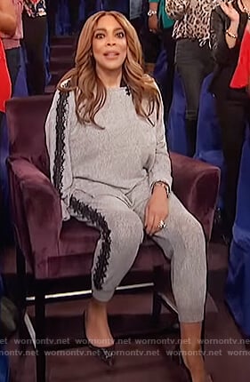 Wendy’s gray lace trim sweater and jogger pants on The Wendy Williams Show