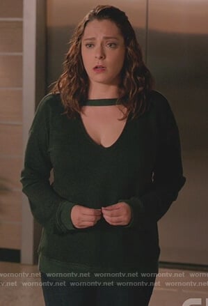 Rebecca's green cutout sweatshirt on Crazy Ex Girlfriend