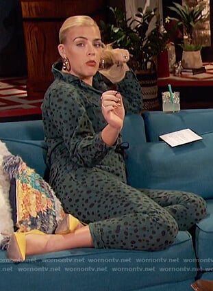 Busy’s green dotted jumpsuit on Busy Tonight