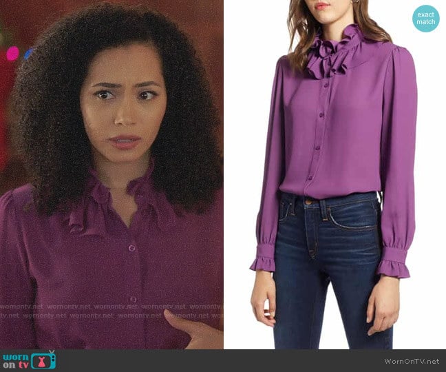 WornOnTV: Macy’s purple ruffled blouse on Charmed | Madeleine Mantock ...