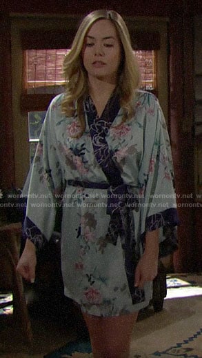 Hope’s blue floral robe on The Bold and the Beautiful