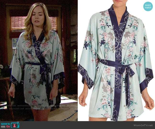 In Bloom by Jonquil Floral Kimono Wrap Robe worn by Hope Logan (Annika Noelle) on The Bold and the Beautiful