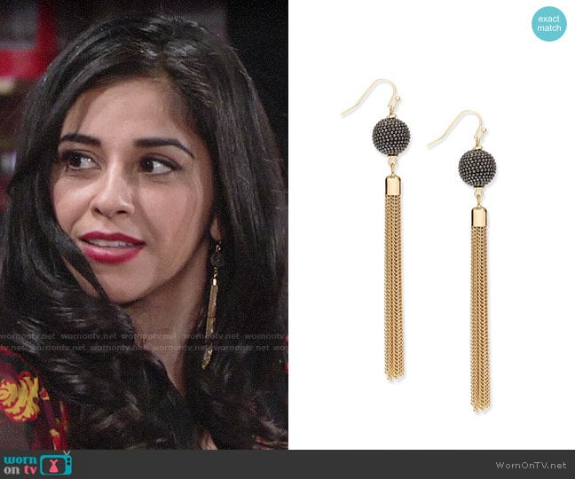 INC International Concepts Gold-Tone Pavé Ball & Tassel Drop Earrings worn by Mia Rosales (Noemi Gonzalez) on The Young and the Restless