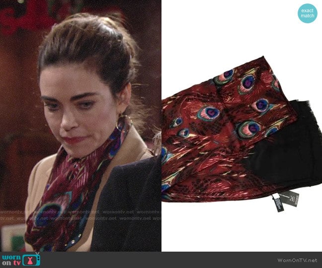 INC International Concepts Peacock Scarf worn by Victoria Newman (Amelia Heinle) on The Young and the Restless