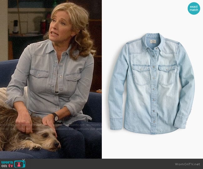 J. Crew Western shirt in light wash worn by Vanessa Baxter (Nancy Travis) on Last Man Standing