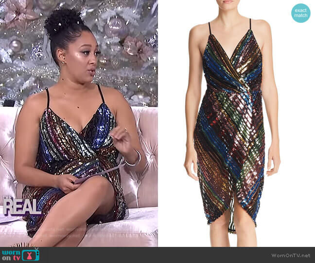 Striped Sequined Dress by JOA worn by Tamera Mowry on The Real