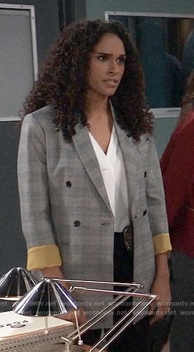 Jordan’s grey blazer with yellow cuffs on General Hospital