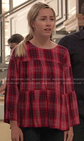 Josslyn's pink and red plaid top on General Hospital