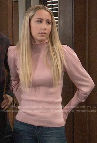 Josslyn’s pink ruffle neck sweater on General Hospital