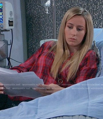 Josslyn’s pink and red plaid top on General Hospital