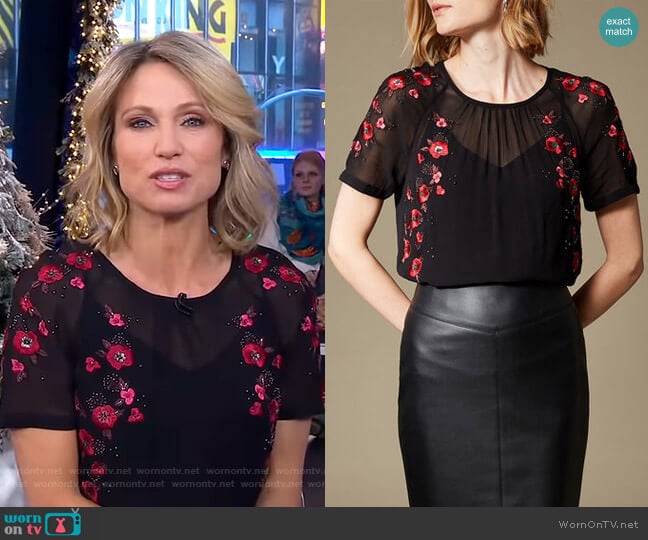 Floral Embroidered Top by Karen Millen worn by Amy Robach on Good Morning America