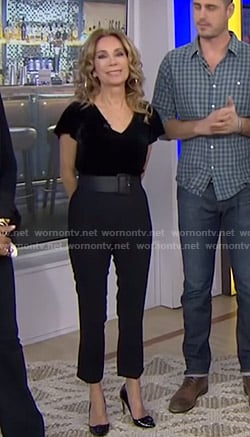 Kathie’s black velvet top and pants on Today