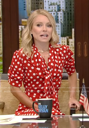 Kelly’s red polka dot dress on Live with Kelly and Ryan