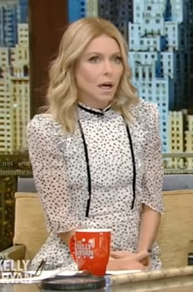 Kelly's white dotted ruffled dress on Live with Kelly and Ryan