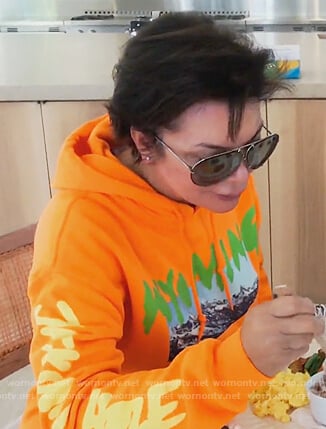 Kris’s orange Wyoming print hoodie on Keeping Up with the Kardashians