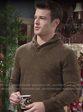 Kyle's olive green shawl collar sweater on The Young and the Restless