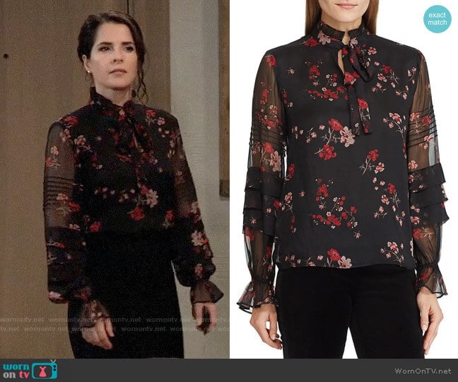 LAUREN Ralph Lauren Floral Victorian Tie Georgette Blouse worn by Sam McCall (Kelly Monaco) on General Hospital