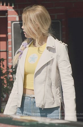 Karolina's white leather moto jacket with lace-up sides on Marvel's Runaways