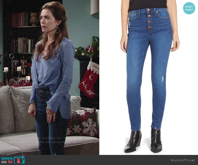 Madewell 10-Inch High Rise Skinny Jeans in Hanna worn by Victoria Newman (Amelia Heinle) on The Young and the Restless