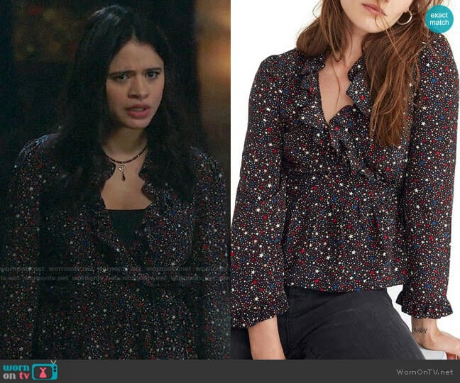 Madewell Ruffle Hem Silk Wrap Top worn by Mel Vera (Melonie Diaz) on Charmed