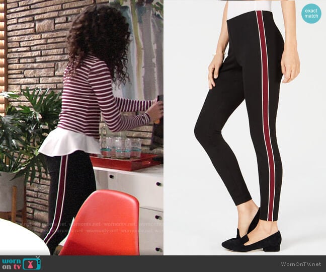 Maison Jules Pull-On Striped Skinny Pants worn by Mattie Ashby (Lexie Stevenson) on The Young and the Restless