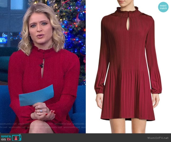 Pleated Mini Dress by Maje worn by Sara Haines on Good Morning America