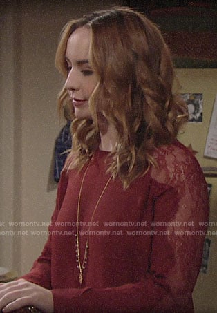 Mariah’s red lace sleeve blouse on The Young and the Restless