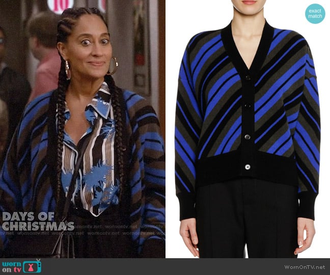 Marni V-Neck Button-Front Striped Wool Cardigan worn by Rainbow Johnson (Tracee Ellis Ross) on Black-ish