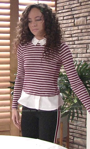 Mattie’s red striped layered top on The Young and the Restless