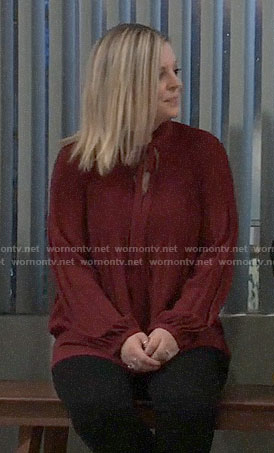 Maxie’s red tie neck blouse on General Hospital