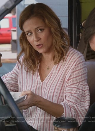 Lena's pink striped blouse on Splitting Up Together