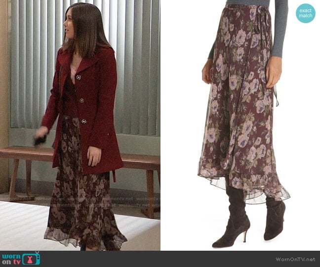 Polo Ralph Lauren Alina Midi Silk Wrap Skirt worn by Willow Tait (Katelyn MacMullen) on General Hospital