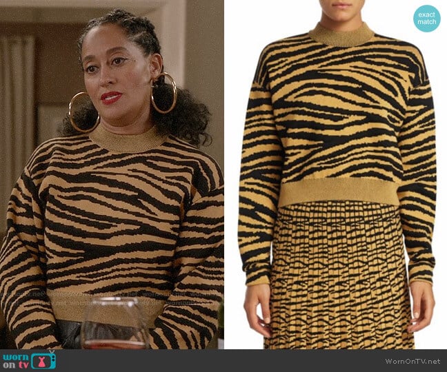 WornOnTV: Bo’s cropped tiger stripe sweater and leather pants on Black ...