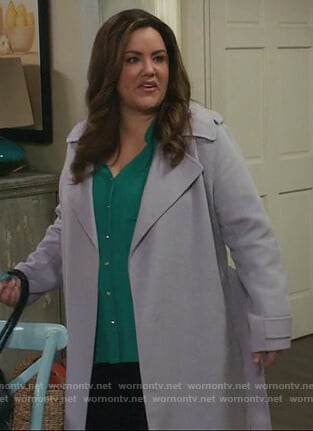 Katie’s purple wrap coat on American Housewife