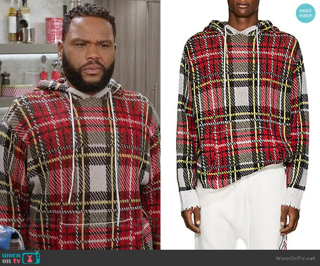 R13 Plaid Birdseye-Knit Cashmere Hoodie worn by Andre Johnson (Anthony Anderson) on Black-ish