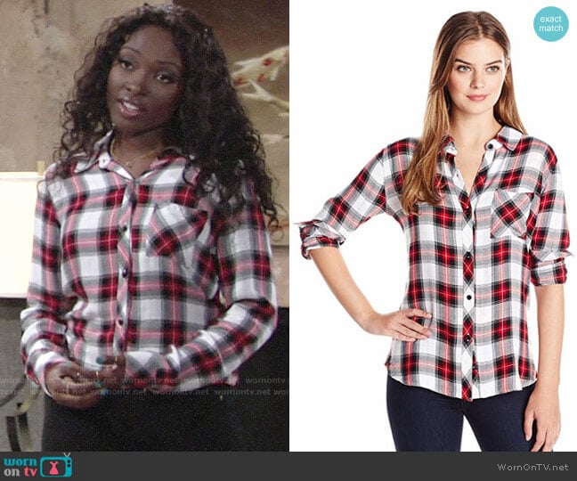 Rails Hunter Shirt in White / Red / Black worn by Ana Hamilton (Loren Lott) on The Young and the Restless