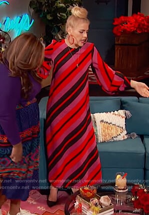 Busy’s red striped maxi dress on Busy Tonight