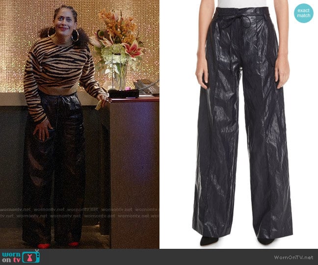 Rejina Pyo Eve High-Rise Crinkle Wide-Leg Pants worn by Rainbow Johnson (Tracee Ellis Ross) on Black-ish