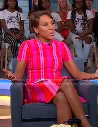 Robin’s pink striped short sleeve dress on Good Morning America