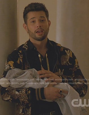 Sam’s black cat print jacket on Dynasty